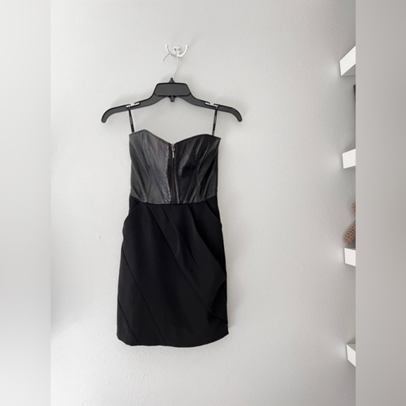 BEBE Leather Black Strapless mini Dress, size 00 - Picture 2 of 14